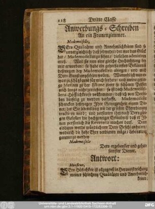 Anwerbungs-Schreiben An ein Frauenzimmer.