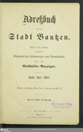 1883: Adreßbuch der Stadt Bautzen