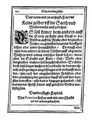 Cap. 29. Keine Gelder uff die Saeth und Wiesenwachs außzuliehen.