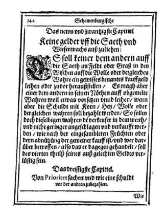 Cap. 29. Keine Gelder uff die Saeth und Wiesenwachs außzuliehen.