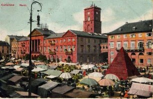 Postkartenalbum. "Karlsruhe Markt". Marktplatz, Rathaus