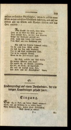 42. Leichenpredigt auf einen Verstorbnen, der ein langes Krankenlager gehabt hatte.