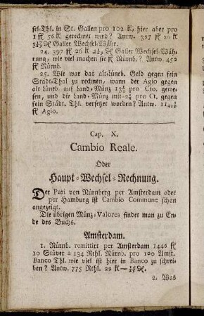 Cap. X. Cambio Reale. Oder Haupt-Wechsel-Rechnung.