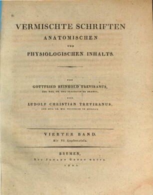 Vermischte Schriften anatomischen und physiologischen Inhalts. 4 : mit VI Kupfertafeln