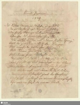 123: Nicolo Paganini 1829 - Mus.Schu.123 : [Widmungsgedicht]