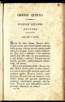 Ordine Quinto Uccelli Aquatici Anseres
