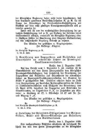 Zulassung der Prioritäts-Obligationen der Weimar-Geraer, Saal- und Werra-Eisenbahn zur Bestellung von Amtskautionen : [A. Behörden und Beamte]