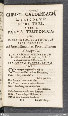 Christ. Caldenbach, Lyricorum Libri Tres