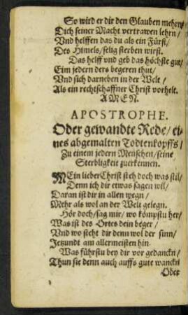Apostrophe. Oder gewandte Rede/ eines abgemalten Todtenkopffs ...