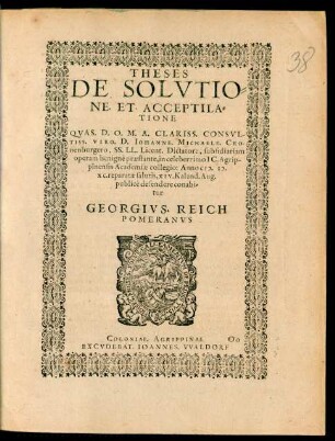 Theses De Solutione. Et. Acceptilatione.