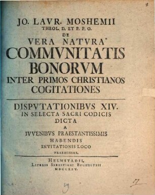 De vera natura communitatis bonorum inter primos Christianos cogitationes