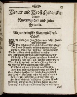 Trauer und Trost Gedancken Etlicher Anverwandten und guten Freunde.