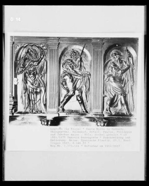 Chorgestühl, Rückwand, Detail: Apostel Paulus, Philippus und Jakobus Major