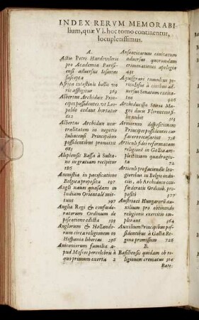 Index Rerum Memorabilium, quæ VI. hoc tomo continentur, locupletissimus.