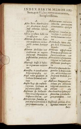 Index Rerum Memorabilium, quæ VI. hoc tomo continentur, locupletissimus.