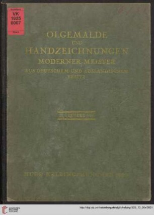 Ölgemälde und Handzeichnungen moderner Meister : aus deutschem u. ausländischem Besitz; Auktion in der Galerie Hugo Helbing, München, 20. Oktober 1925