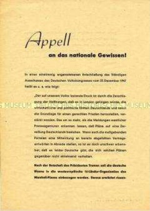 Propagandaflugblatt des Ständigen Ausschusses des Deutschen Volkskongresses