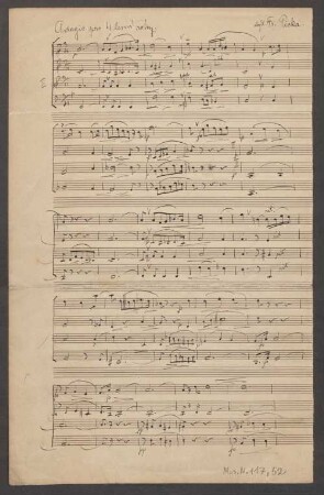 Adagio, cor (4), Es-Dur - BSB Mus.N. 117,52 : [heading:] Adagio pro 4 lesní rohy. [right side:] složil Fr. Picka.