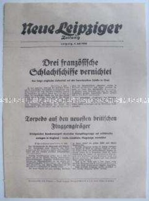 Extrablatt der "Neuen Leipziger Zeitung" zur Vernichtung französischer Kriegsschiffe durch die britische Luftwaffe