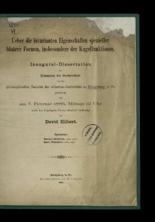 Ueber die invarianten Eigenschaften spezieller binärer Formen, insbesondere der Kugelfunktionen