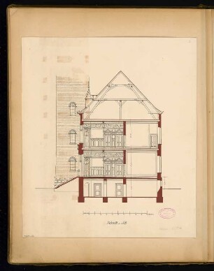 Rathaus, Calau Monatskonkurrenz März 1879: Querschnitt; Maßstabsleiste