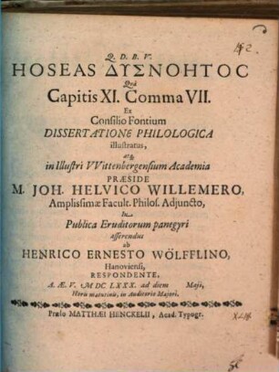 Hoseas dysnoētos, qua Cap. XI. comma 7. ex Consilia fontium dissertatione philol. illustratus