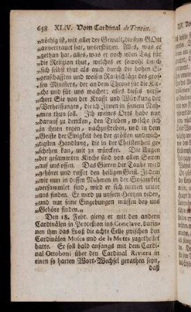 658-661, Den 18. Febr. gieng er mit den andern Cardinaelen ...