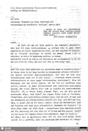 Abgrenzung : Fragmente aus einem ländlichen Exil