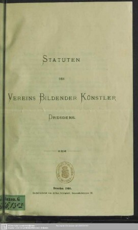 Statuten des Vereins Bildender Künstler Dresdens