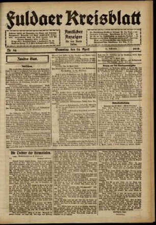 Erste Ausgabe vom Samstag, den 26. April 1919.