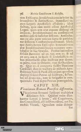Caput XIII. Vicariorum Romani Pontificis differentiae