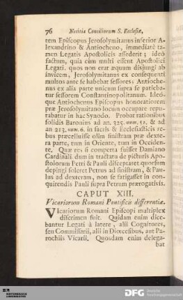Caput XIII. Vicariorum Romani Pontificis differentiae