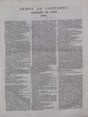 INDEX OF CONTENTS JANUARY TO JUNE 1863.