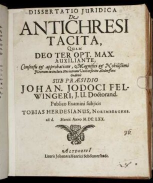 Dissertatio Iuridica De Antichresi Tacita