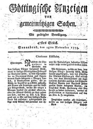 47stes Stück. Sonnabend, den 25ten November 1775.
