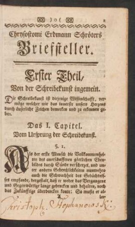 Erster Theil, Von der Schreibekunst ingemein
