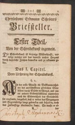 Erster Theil, Von der Schreibekunst ingemein