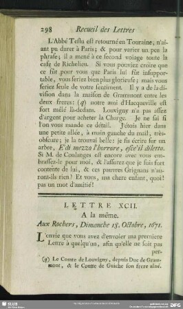 Lettre XCII. A la même. Aux Rochers, Dimanche 18. Octobre, 1671