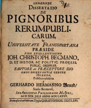 Dissertatio De Pignoribus Rerumpublicarum