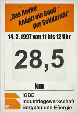 Demonstrationsplakat "Das Revier knüpft ein Band der Solidarität - Kilometer 28,5"