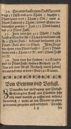 Von Gewinn und Verlust.