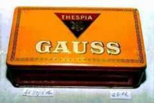 Blechdose für 100 Stück Zigaretten "GAUSS, CIGARETTENFABRIK 'THESPIA'"