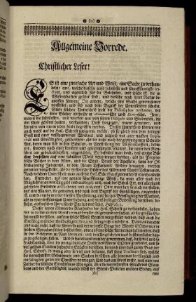 Allgemeine Vorrede. Christlicher Leser