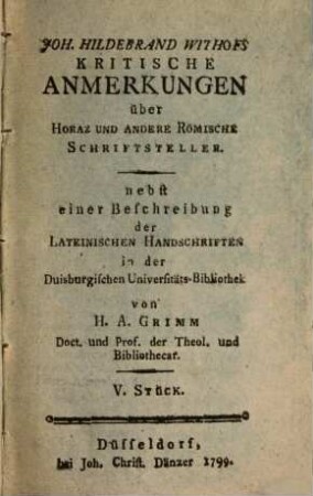 J. Hild. Withofs Conjecturen über verschiedene Lateinische Dichter und Prosaiker. 2
