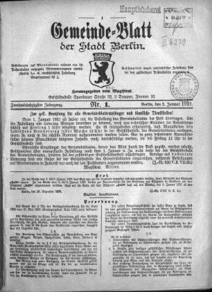 1921,1: Nr. 1, 2. Januar 1921