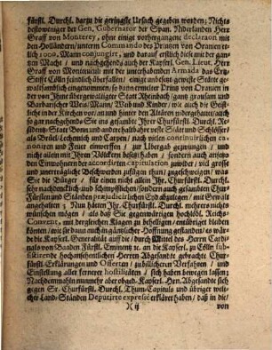 Deß Chur-Cöllnischen Herren Abgesandtens bey allgemeiner Reichs-Versamblung in Regenspurg eingegebene Beschwerungs-Schrifft wegen der kayserlichen, spanischen und holländischen Kriegs-Heere