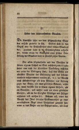 III. Ueber den seligmachenden Glauben.