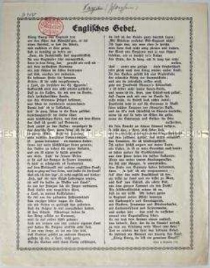 Satirisches Gedicht gegen den Kriegsgegner England im Ersten Weltkrieg