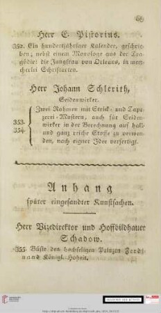 Anhang später eingesandter Kunstsachen