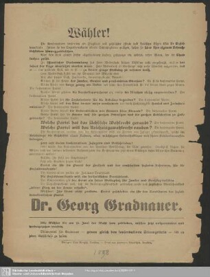 Wähler! : Die Konservativen verbreiten ein Flugblatt voll gefälschter Zitate und kindischer Lügen ...; [Wahlaufruf zur Wahl von Georg Gradnauer]